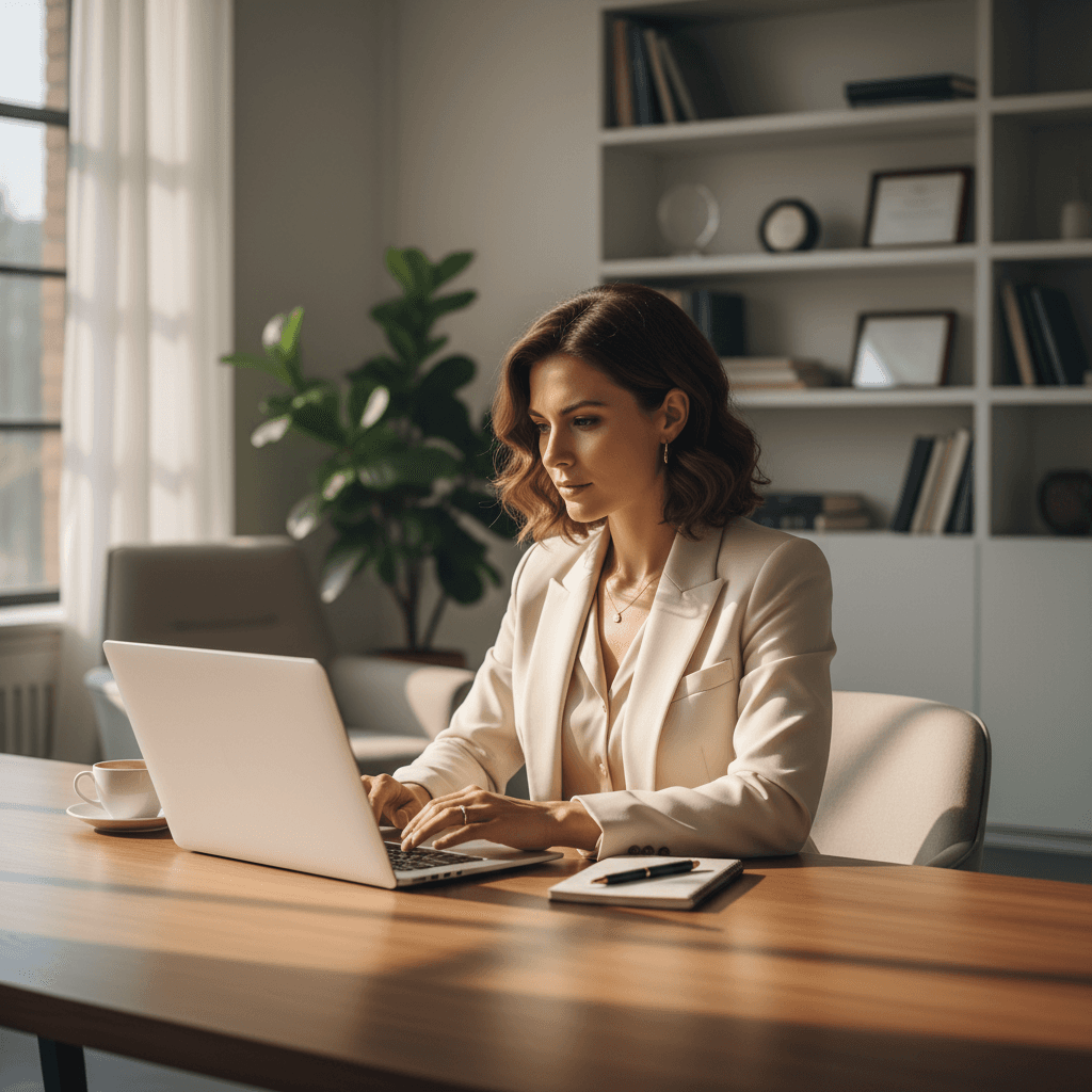Employee focused at desk with a clear schedule
