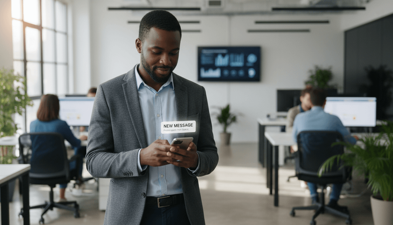 Male team member checking phone notification