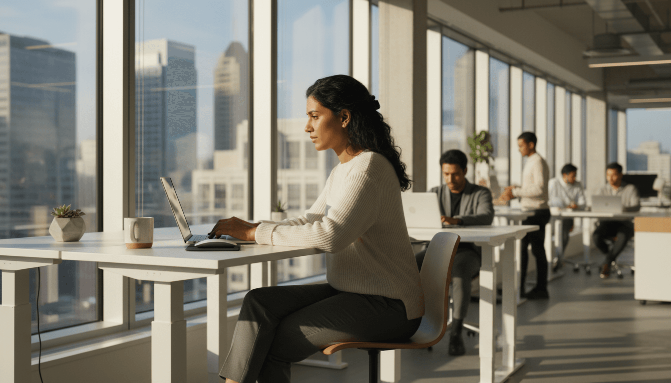 Busy professional woman focused on work at her desk